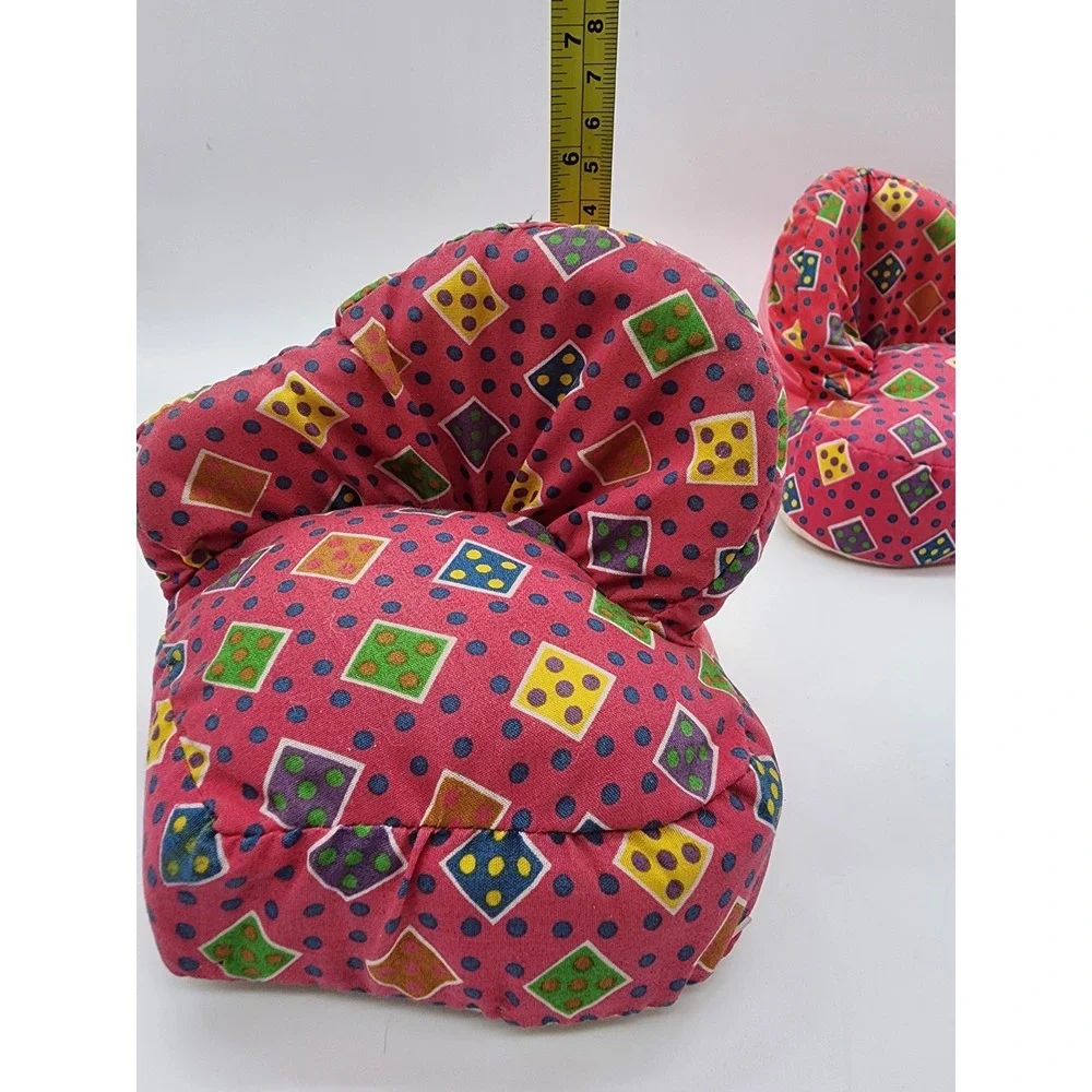 Vintage 1994 Toymax Plush Doll Furniture Set Pink Geometric Sofa and Chair
